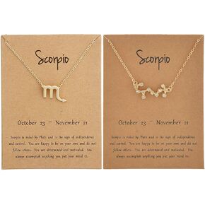 2Pcs Zodiac Necklace Set for Women 12 Constellation Pendant Necklace for Teen Girls Zodiac Valentine Gift for Her