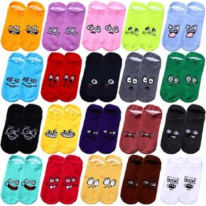 Cuffbow 20 Pack Crazy Funny Emotion Crew Socks Soft Cotton Cute Sock for Women Girls, 20 Different Fun Designs and Color (Cute Style)