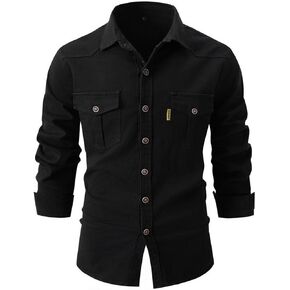 Lu's Chic Men's Shirt Jacket Shirts Shacket Soft Trucker Shirt Fall Long Sleeve Classic Button Casual Western Dinner Top