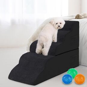 HRONRAD Dog Stairs for High Beds, 5-Steps Foam Ramps for Small Dogs, Non-Slip Bottom and Removable Cover, for Older and Injured Pets to Get On Bed and Couch, Grey
