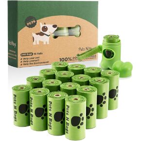 Pets N Bags Dog Poop Bags, Dog Waste Bags, Biodegradable Unscented Refill Rolls, Includes Dispenser