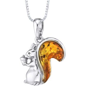 PEORA Genuine Baltic Amber Animal Pendant Necklace for Women in Sterling Silver with 18 inch Chain