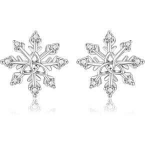 MANBU Sterling Silver Snowflake Earrings Necklace Bracelet: Winter Pendant Jewelry With Blue White Cubic Zirconia, Christmas Holiday Gifts for Women Snow Lovers