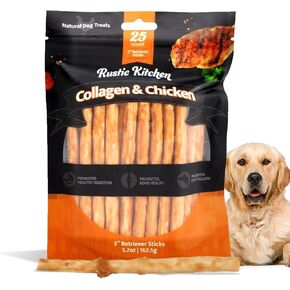 Wild Eats Chicken Collagen Sticks for Dogs, 25 Count, Bully Sticks for Large, Medium, and Small Dogs