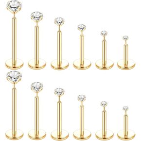 Oveta 20G 18G 16G Threadless Tragus Piercing Jewelry Flat Back Nose Studs Push Pin Lip Rings Labret Monroe Medusa Ashley Piercing with 6/7/8/9/10/12mm Bar Length
