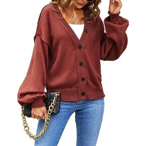 GAMISS Women's Cardigan Sweaters Long Sleeve Knit Open Front V-Neck Lightweight Button Down Hollowed-Out Cardigan