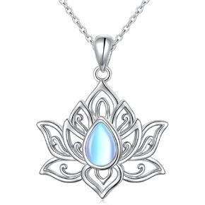 FLYOW Yoga Lotus Neckalces for Women 925 Sterling Silver Turquoise Lotus Pendant for Girls Anxiety Stress Relieving Birthday Gifts