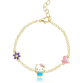 Hello Kitty Sanrio Womens Bracelet with Flower and Bow Pendants 6.5" + 1" - Silver Plated My Melody Bracelet Official License