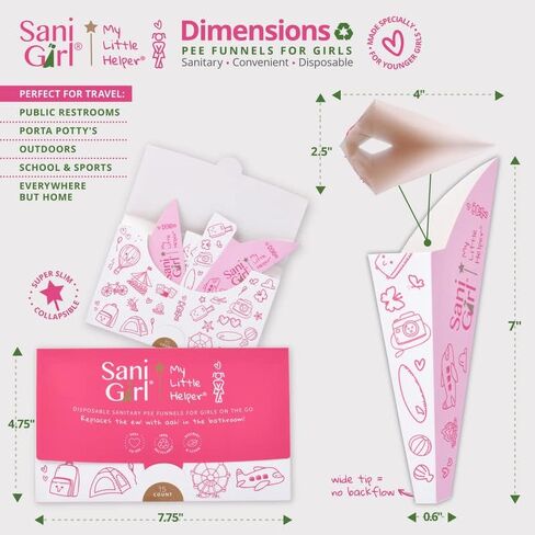 SaniGirl Pee Funnels Girls Age 3-12 Disposable Urination Device Portable Pee Cups Outdoor Travel Potty (Pack of 10) in Saudi Arabia