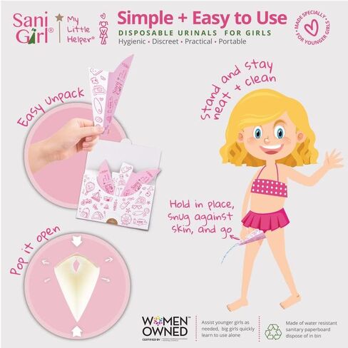 SaniGirl Pee Funnels Girls Age 3-12 Disposable Urination Device Portable Pee Cups Outdoor Travel Potty (Pack of 10) in Saudi Arabia