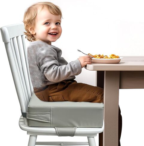 Toddler Booster Seat for Dining Table – PU Washable Cushion with Double Safe Straps, Non-Slip Bottom, Portable Travel Booster Seat for Toddlers (Grey) in Saudi Arabia