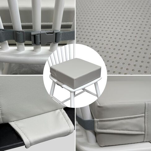 Toddler Booster Seat for Dining Table – PU Washable Cushion with Double Safe Straps, Non-Slip Bottom, Portable Travel Booster Seat for Toddlers (Grey) in Saudi Arabia