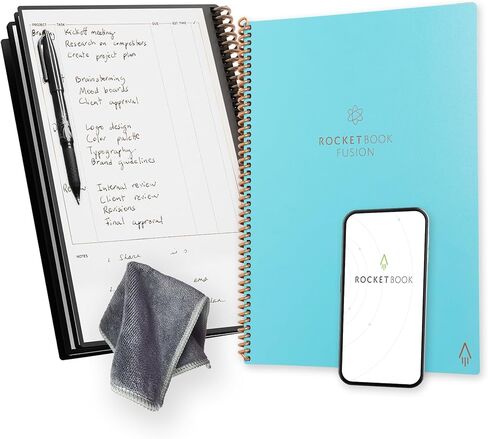 مخطط ومفكرة Rocketbook، Fusion: مخطط ومفكرة ذكية قابلة لإعادة الاستخدام | تحسين الإنتاجية باستخدام مخطط الكمبيوتر المحمول المتصل رقميًا | منقط، 8.5 بوصة × 11 بوصة، 42 صفحة، رمادي داكن in Kuwait