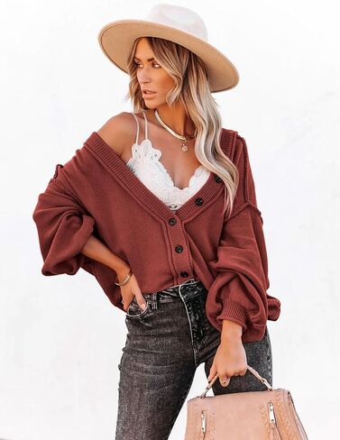 سترة صوفية نسائية من GAMISS بأكمام طويلة متماسكة مفتوحة من الأمام ورقبة على شكل حرف v خفيفة الوزن وأزرار سفلية مجوفة in Kuwait