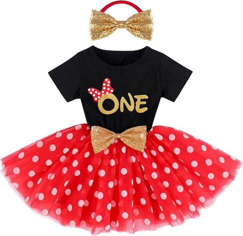 Girls Baby 1st 2nd 3rd Birthday Outfit Mouse Polka Dots Wild ONE Party Ruffle Tulle Dress+Sequins Headband 2PCS Tutu Skirt Costume for Toddler Princess Photo Shoot Clothes Set Ball Hot Pink 3T in Saudi Arabia
