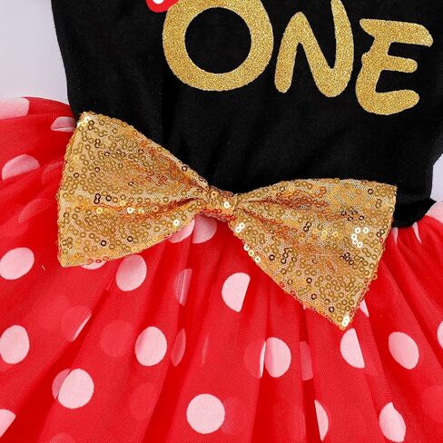 Girls Baby 1st 2nd 3rd Birthday Outfit Mouse Polka Dots Wild ONE Party Ruffle Tulle Dress+Sequins Headband 2PCS Tutu Skirt Costume for Toddler Princess Photo Shoot Clothes Set Ball Hot Pink 3T in Saudi Arabia