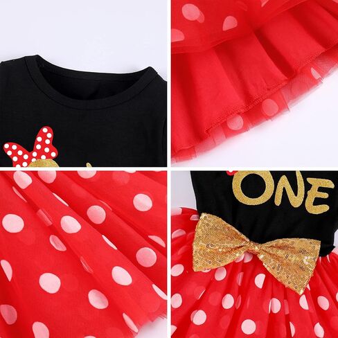 Girls Baby 1st 2nd 3rd Birthday Outfit Mouse Polka Dots Wild ONE Party Ruffle Tulle Dress+Sequins Headband 2PCS Tutu Skirt Costume for Toddler Princess Photo Shoot Clothes Set Ball Hot Pink 3T in Saudi Arabia