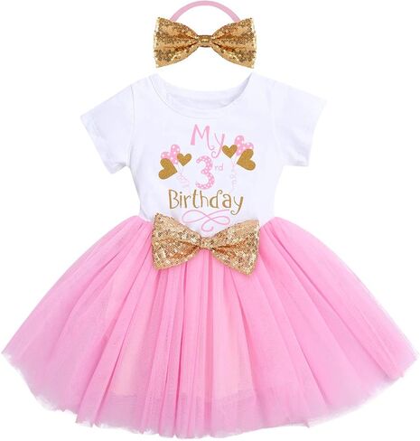 Girls Baby 1st 2nd 3rd Birthday Outfit Mouse Polka Dots Wild ONE Party Ruffle Tulle Dress+Sequins Headband 2PCS Tutu Skirt Costume for Toddler Princess Photo Shoot Clothes Set Ball Hot Pink 3T in Saudi Arabia