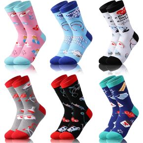 6 Pairs Nurse Socks Gifts Funny Medical Nursing Crew Socks Novelty Doctor Gift for RN CNA Hospital Workers Med Students