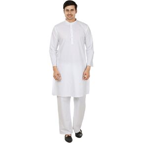 Maple Clothing Men's Kurta Pajama White Cotton Indian Clothes