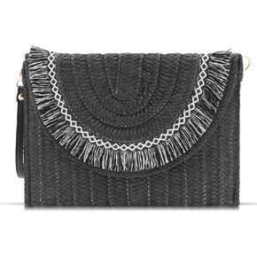 QTKJ Straw Clutch Purse, Envelope Package, Two-Color Tassels Clutch Bags, Bohemian Handbags With Crossbody Shoulder Strap, Straw Bag Suitable for Beach, Travel, Daily Matching