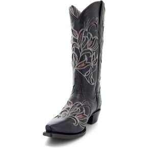 Soto Boots Women's Floral Embroidered Inlay Cowgirl Boots, Women's Embroidered Cowgirl Boots, Geniune Leather Handcrafted Cowgirl Boots M50049 Brown