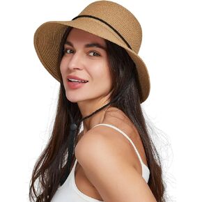 Gisdanchz Women Wide Brim Straw Hat with Chin Strap for Summer UV Sun Protect