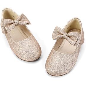 حذاء Hehainom للأطفال الصغار/الفتيات الصغيرات Alisa Mary Jane فستان باليه مسطح للفتيات الزهور مع فيونكة للمدرسة الحفلات (ذهبي لامع، 5 M US طفل صغير) in Kuwait