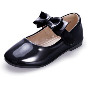 Hehainom Toddler/Little Girls Alisa Mary Jane Dress Shoes Flower Girl Ballet Flats with Bow for Party School (Black Patent, 5 M US Toddler)