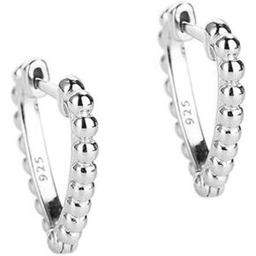 Minimalist Beaded Heart Small Hoop Earrings for Women Girls S925 Sterling Silver Huggie Love Ball Bead Hoops Cartilage Tragus Daith 20G Ear Piercing Hypoallergenic Jewelry Gift
