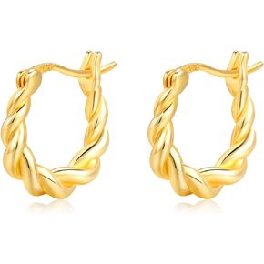 Twisted Hoop Earrings 925 Sterling Silver Chunky Twist Rope Hoops Earrings in Gold Dainty Trendy Women's Fine Jewelry Birthday Gifts for Ladies Girls