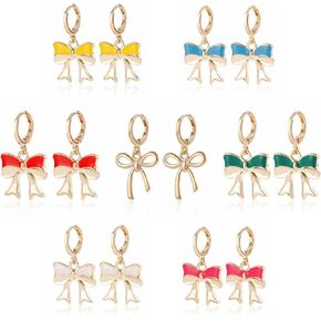 7 أزواج من الأقراط الذهبية على شكل فيونكة للنساء والفتيات مع فيونكة على شكل فيونكة وأقراط هوجيز مطلية بالذهب على شكل فيونكة متدلية على شكل فيونكة مجوهرات الأزياء in Kuwait