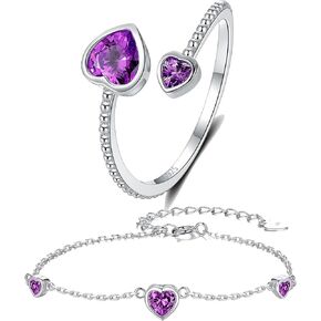 925 Sterling Silver February Birthstone Ring and Bracelet for Women & Girls