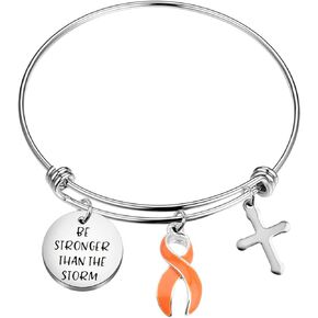 CENWA Orange Awareness Jewelry Orange Awareness Ribbon Survivor Gift Leukemia Warrior Gift Be Stronger Than The Storm Leukemia Awareness Bracelet