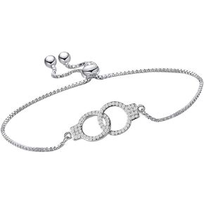 HOLLP Handcuff Bracelet Best Friend Jewelry Couple Gift Double Circle Bracelet Handcuff Adjustable Chain Bracelet Gift for Sister Friend