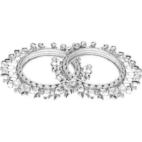 I Jewels Silver Plated Handcrafted Bangles/Kada Embellished with Ghungroo (ADB427S) (Pack of 2)