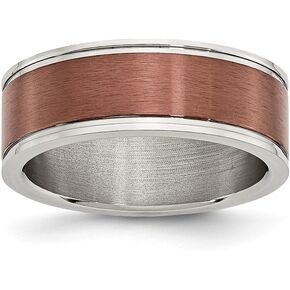 Stainless Steel 8mm Men's Brown IP-plated Matte Brushed Finish and Wedding Band Ring