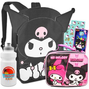 Kuromi Backpack and Lunch Box Set for Girls - Bundle with 16" Kuromi Backpack, Lunch Bag, Water Bottle, Stickers, More | Hello Kitty and Friends Backpack Set