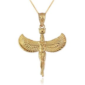 14K Yellow Gold Isis Egyptian Goddess Pendant Necklace