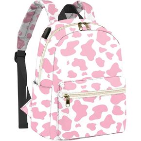 حقيبة ظهر صغيرة من BHAHB، حقيبة ظهر صغيرة، حقيبة كتف خفيفة الوزن مع منفذ شحن USB، للنساء اليومية - نمط غربي بقرة وردي in Kuwait