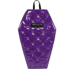 Rock Rebel Mina Purple Glitter & Black Bat Studded Quilted Coffin Backpack Purse in Kuwait