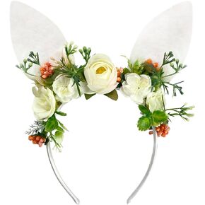 Bnikion Easter Floral Bunny Ears Headband Spring Woodland Flower Fairy Rabbit Hairband Wedding Party Birthday Supply