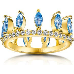 HELLOICE 18K Gold Plated Rings Sterling Silver Colored CZ Stones Stackable Ring Simulated Diamond Crown Bands for Women