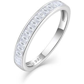 3.2MM Halo Birthstone Stackble Rings 925 Sterling Silver Engagement Band Rectangular Gemstone Rings for Women, Size 6-9