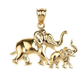 Animal Kingdom 14k Yellow Gold Elephant with Mother and Child Lucky Charm Pendant