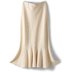 Women's Rib-Knit Maxi Long Slim Fit Wrap Fishtail Skirts, High Waist Elastic Pencil Bodycon Skirt