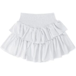 OYOANGLE Women's Shirred High Waist Tiered Layer Ruffle Hem A Line Short Mini Skirt in Kuwait