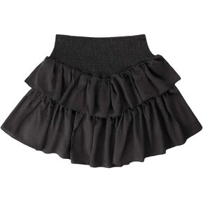 OYOANGLE Women's Shirred High Waist Tiered Layer Ruffle Hem A Line Short Mini Skirt