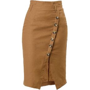 Allegra K Women's Button Decor Split Belted Smocked Vintage Short Pencil Skirt