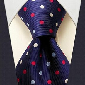 Intrepid Handmade Polka Dot Multi-Color Executive Men's Tie, Red, White, Blue Polka Dot 100% Silk Jacquard Woven Necktie Tie